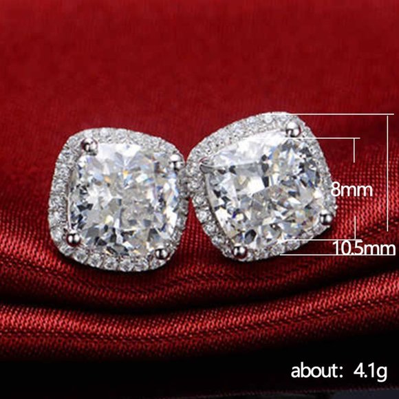 🔥 CZ Cushion Cut Imitate Moissanite Stud Earrings for Women, MLNN1041 - Picture 4 of 6